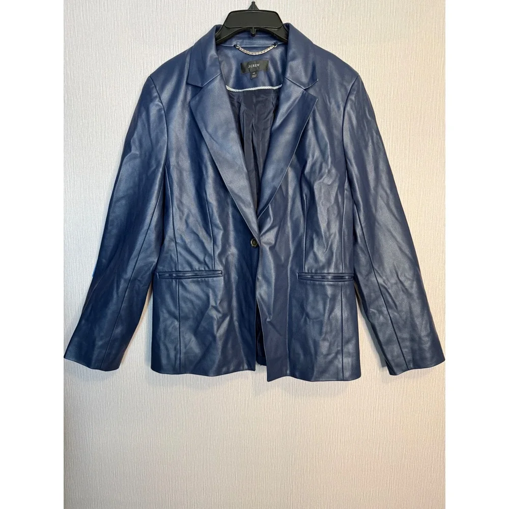 J. Crew | Limited Edition Cutaway Blazer Blue Faux Leather Blazer Jacket 10